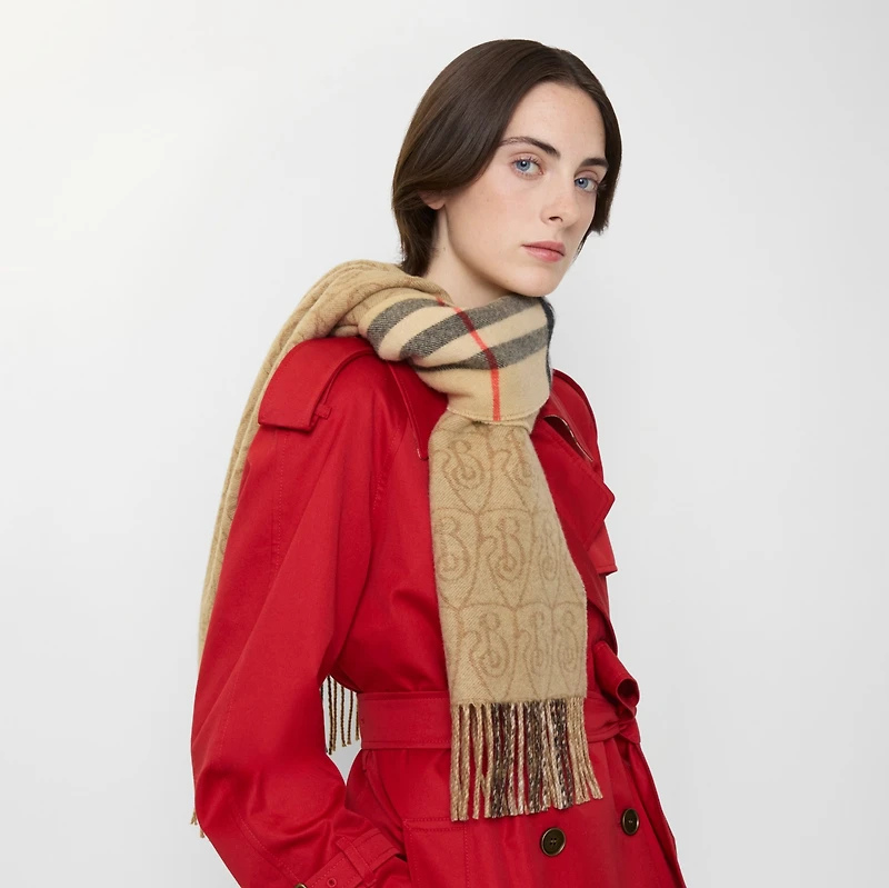 Reversible B Shield Cashmere Scarf in Sand | Burberry® Official
