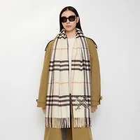 Wide Cross Stitch EKD Check Cashmere Scarf in Pebble white | Burberry® Official