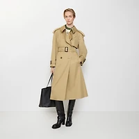 Long Gabardine Fitzrovia Trench Coat in Beige - Women, Cotton Gabardine | Burberry® Official