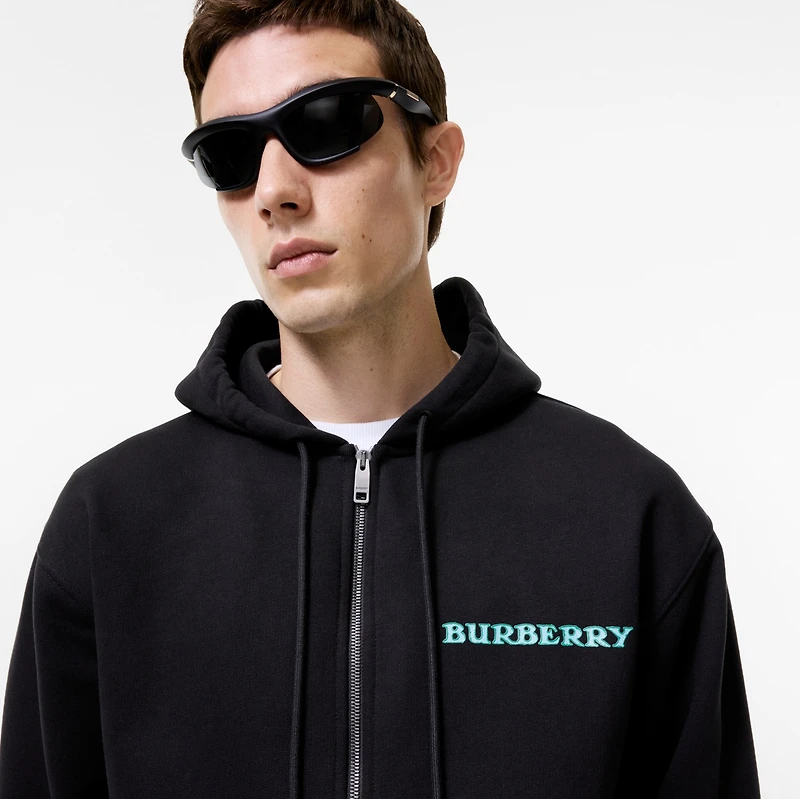Heritage Logo Cotton Zip Hoodie in Black - Men | Burberry® Official