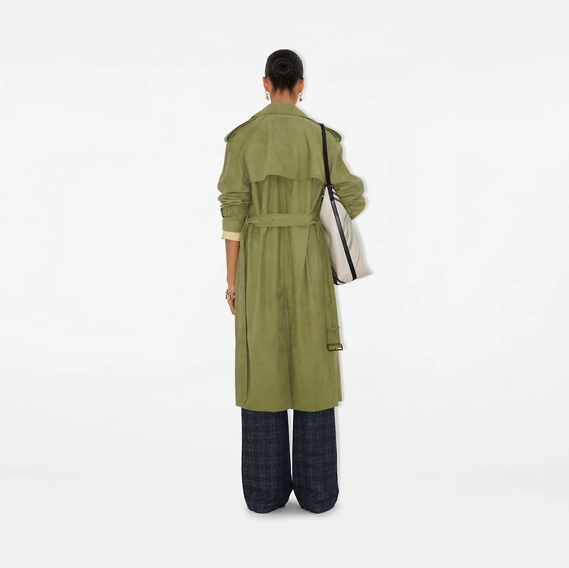 Long Nubuck Castleford Trench Coat in Wreath - Women, Leather | Burberry® Official