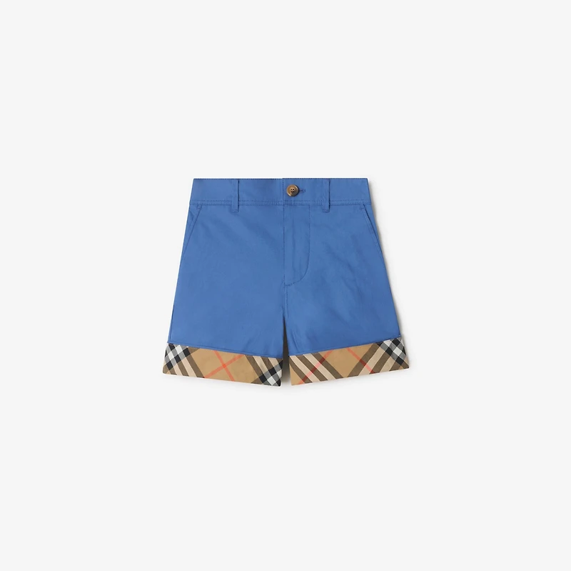 Check Turn-up Cotton Shorts in Warm cornflower blue | Burberry® Official