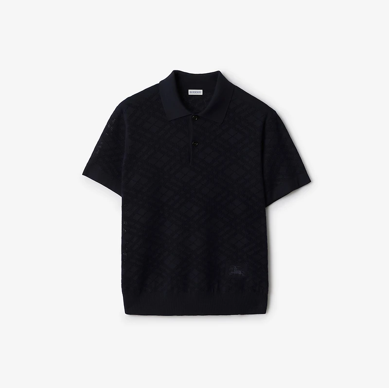 Check Wool Polo Shirt in Silhouette blue - Men | Burberry® Official