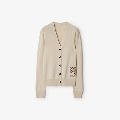 Check Label Wool Cardigan in Nutmeg beige - Women | Burberry® Official