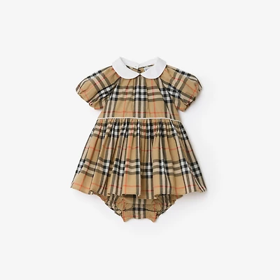 Check Cotton Dress with Bloomers in Sand beige - Children | Burberry® Official