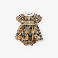 Check Cotton Dress with Bloomers in Sand beige - Children | Burberry® Official