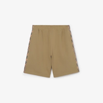Check Trim Cotton Shorts in Sparrow beige - Men | Burberry® Official