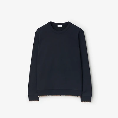 Check Trim Cotton Sweatshirt in Navy black - Men | Burberry® Official
