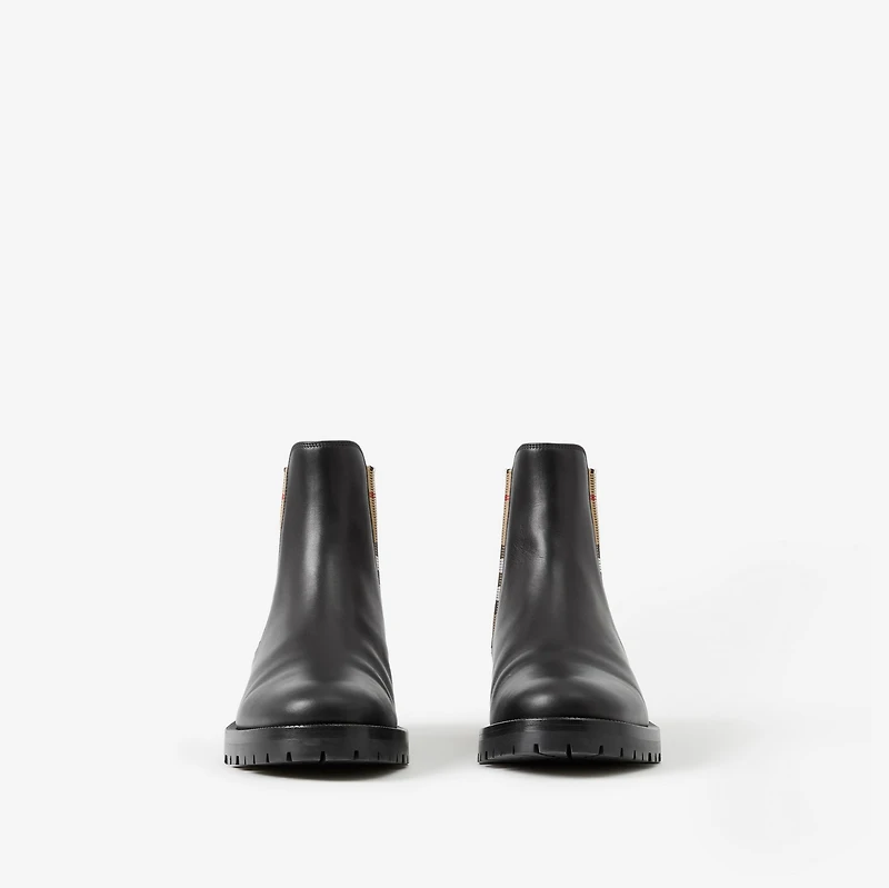 Check Panel Leather Chelsea Boots in Black - Women | Burberry® Official