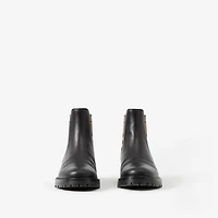Check Panel Leather Chelsea Boots in Black - Women | Burberry® Official