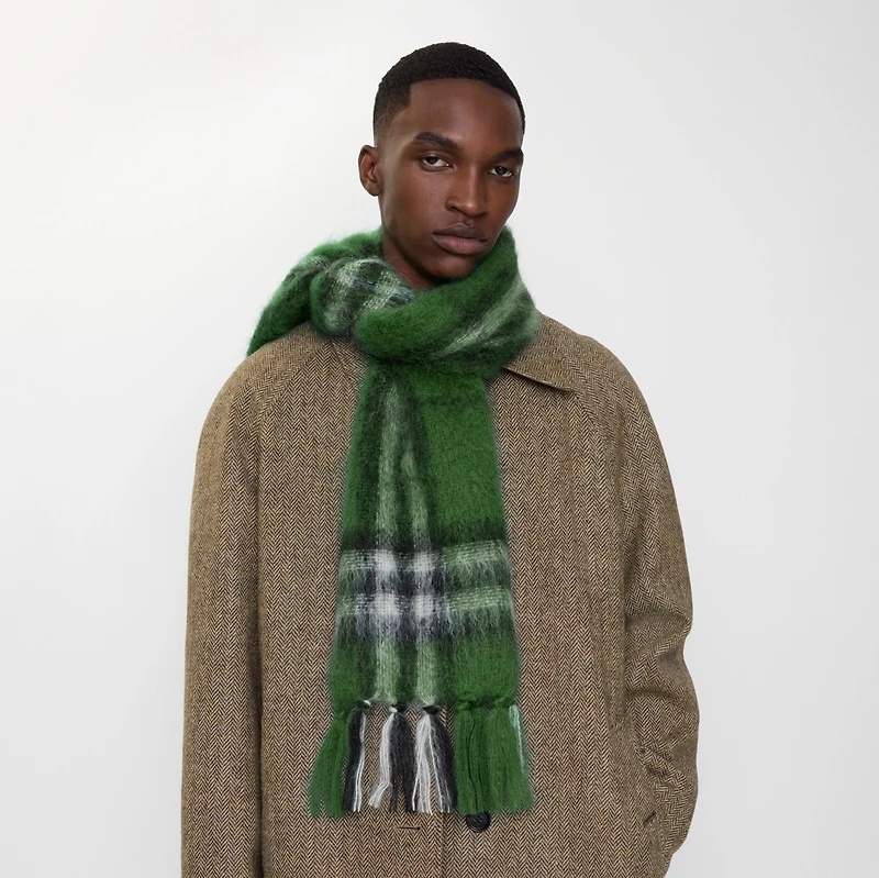 Check Mohair Wool Scarf in Leaf | Burberry® Official