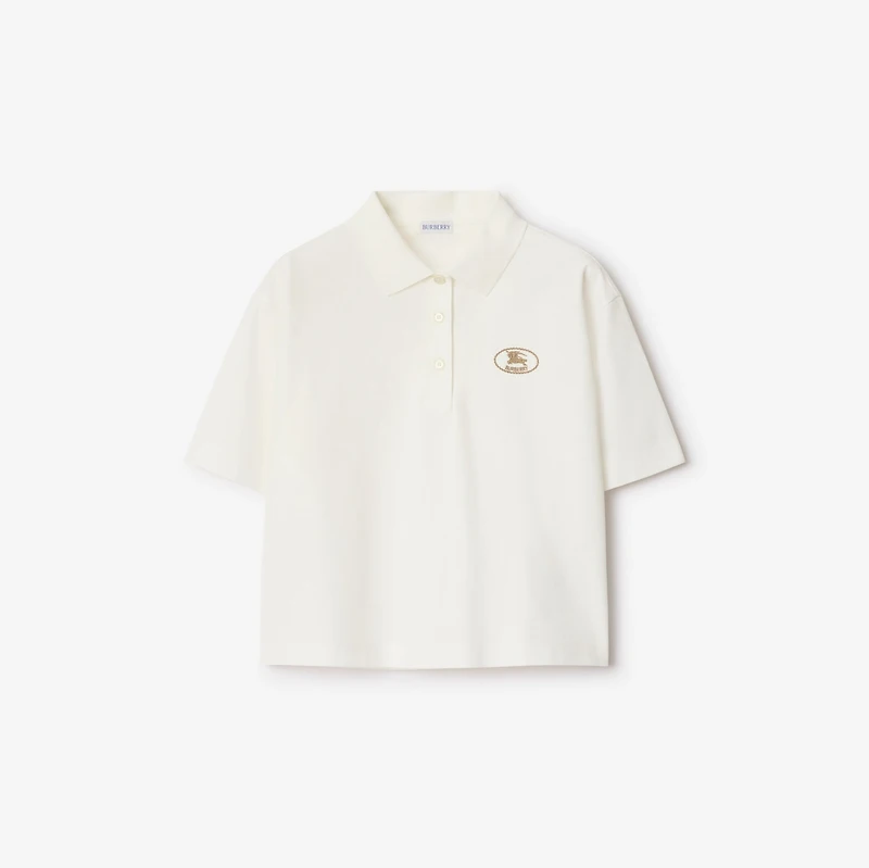 Cropped Cotton Polo Shirt in Chalk - Women | Burberry® Official