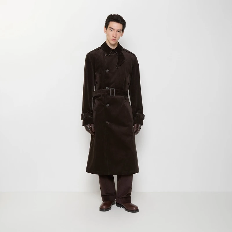 Long Corduroy Trench Coat in Clove brown - Men, Cotton | Burberry® Official