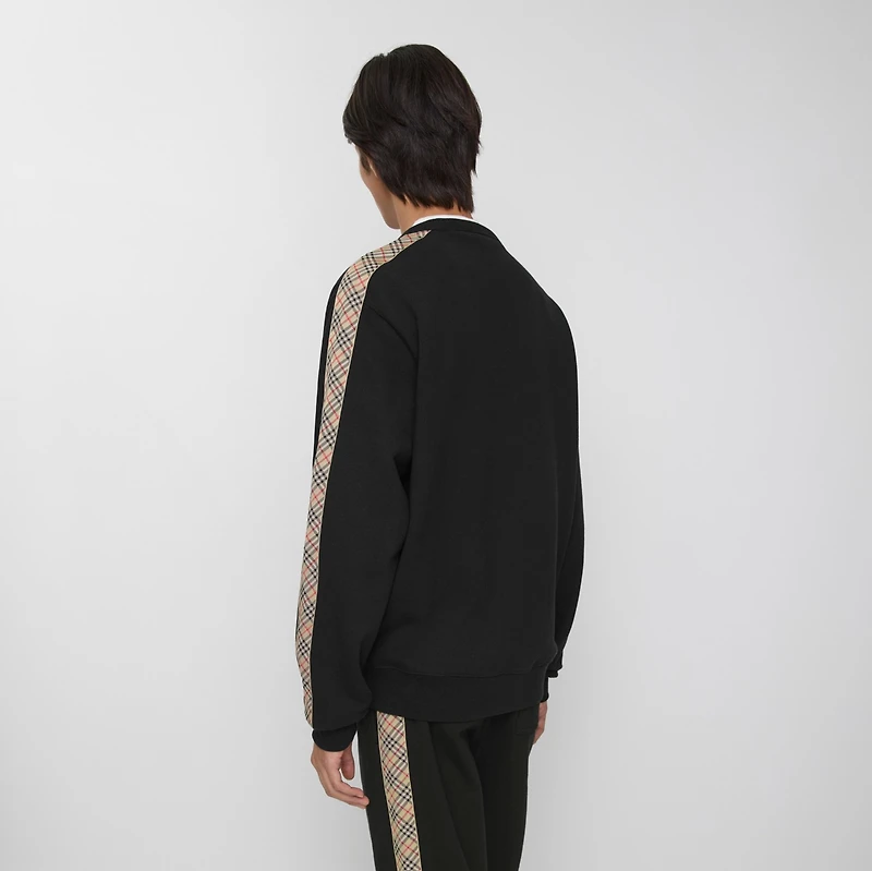 Check Trim Cotton Sweatshirt in Black - Men | Burberry® Official