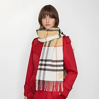 Contrast Check Cashmere Scarf in Sand/pebble white | Burberry® Official