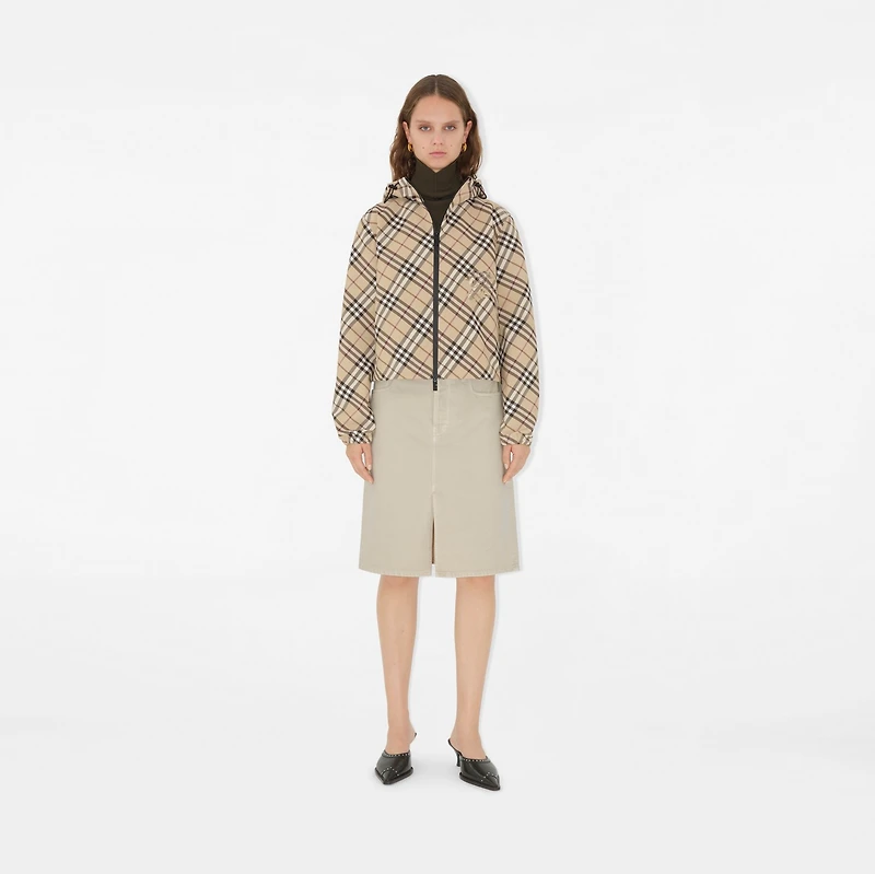 Check Hooded Jacket in Alabaster - Women, Nylon | Burberry® Official