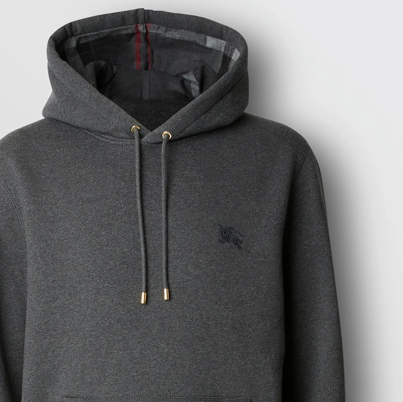 Embroidered EKD Cotton Blend Hoodie in Charcoal melange Grey - Men | Burberry® Official