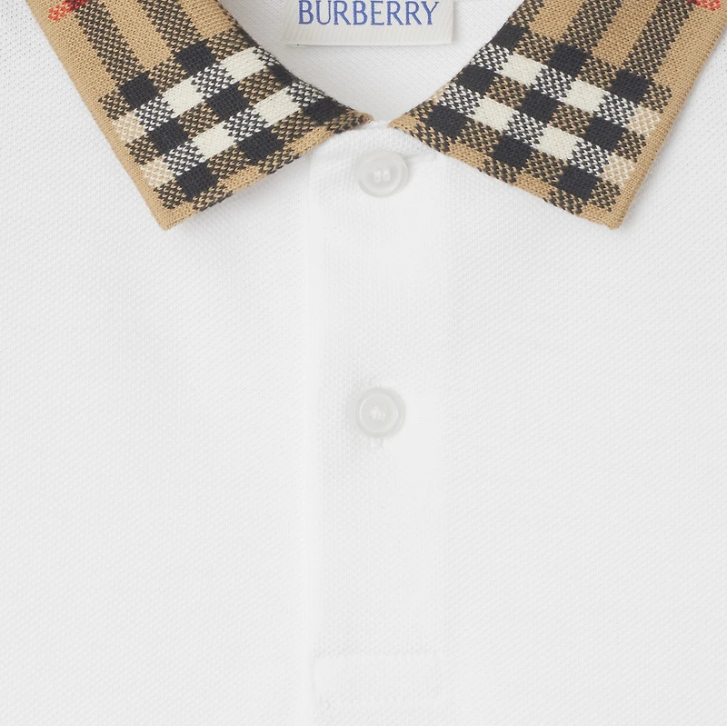 Check Collar Cotton Polo Shirt in White | Burberry® Official