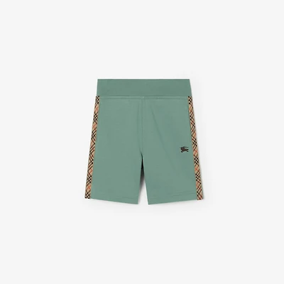 Check Trim Cotton Shorts in Gulf green | Burberry® Official