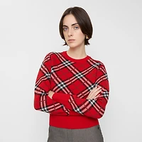 Check Wool Cashmere Blend Sweater in Post red - Women | Burberry® Official