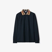 Long-sleeve Check Collar Cotton Polo Shirt in Smoked navy - Men | Burberry® Official