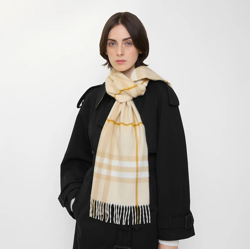 Check Cashmere Scarf in White denim | Burberry® Official