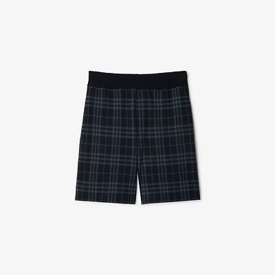 Check Stretch Cotton Blend Shorts in Ink - Men, Nylon | Burberry® Official