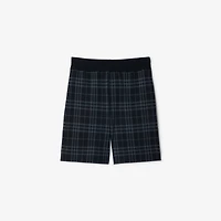 Check Stretch Cotton Blend Shorts in Ink - Men, Nylon | Burberry® Official