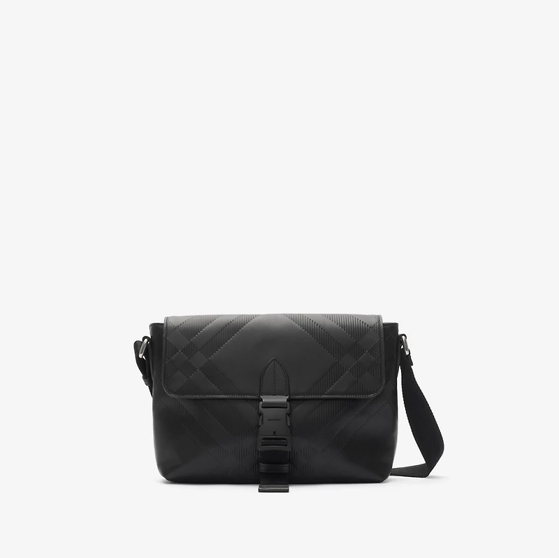 Small Embossed Check Buckled Messenger Bag in Black - Men | Burberry® Official