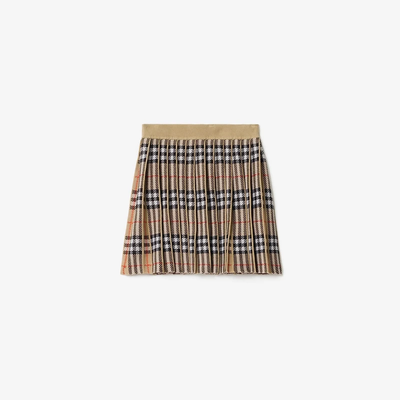 Pleated Check Wool Blend Skirt in Sand beige | Burberry® Official
