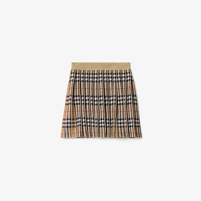 Pleated Check Wool Blend Skirt in Sand beige | Burberry® Official