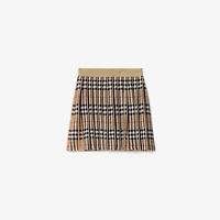 Pleated Check Wool Blend Skirt in Sand beige | Burberry® Official