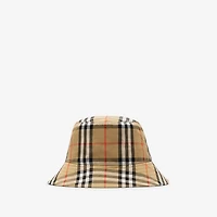 Check Cotton Bucket Hat in Sand beige