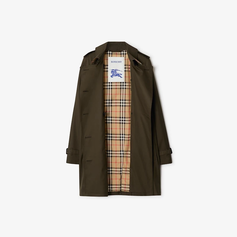 Short Tropical Gabardine Kensington Trench Coat in Juniper green - Women, Cotton Gabardine | Burberry® Official