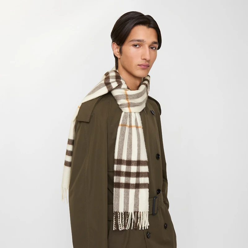 Check Cashmere Scarf in Pebble | Burberry® Official