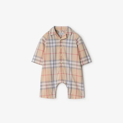 Check Cotton Jumpsuit in Pale stone - Children | Burberry® Official