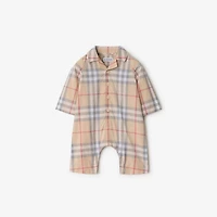 Check Cotton Jumpsuit in Pale stone - Children | Burberry® Official