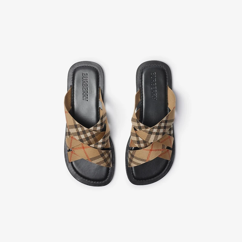 Check Pavilion Slides​ in Sand - Men, Nylon | Burberry® Official