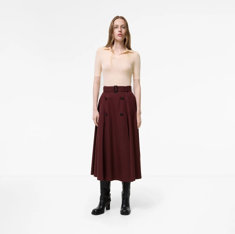 Tropical Gabardine Trench Midi Skirt in Vineyard red - Women | Burberry® Official