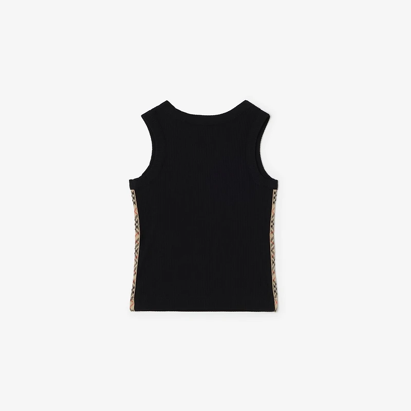 Check Trim Stretch Cotton Vest in Black | Burberry® Official