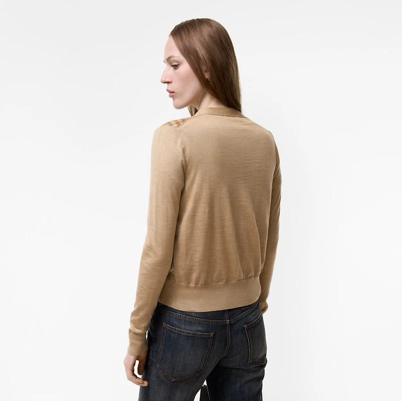 Check Panel Wool Silk Cardigan in Camel - Women | Burberry® Official