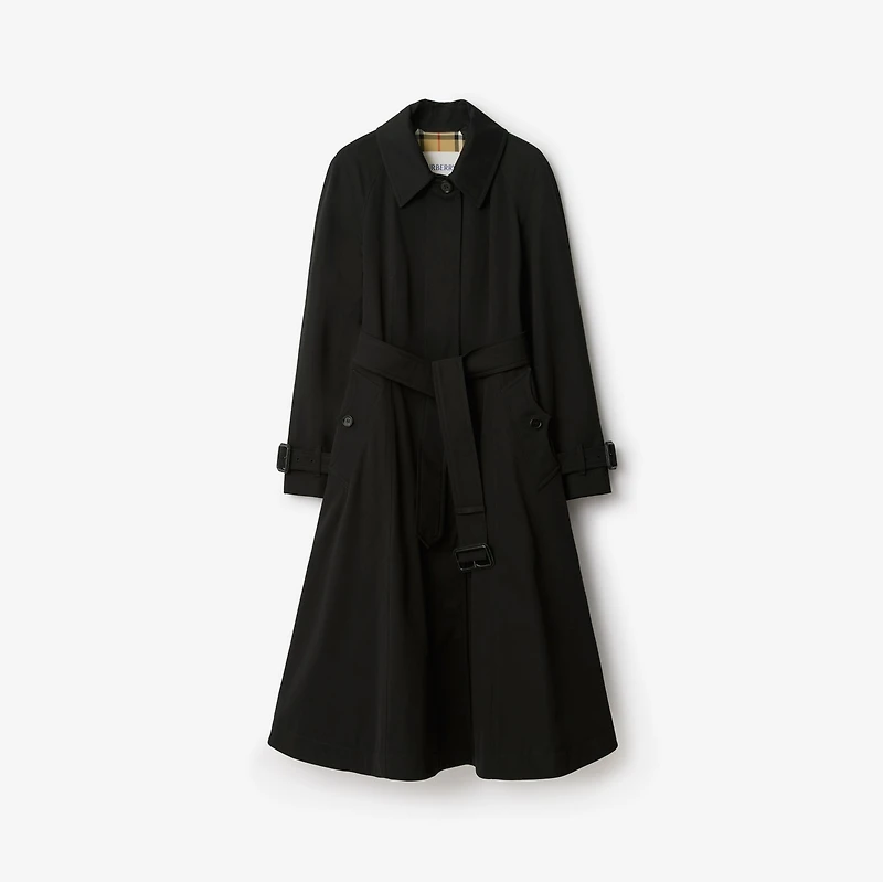 Long Gabardine Ellingham Fit-and-flare Car Coat in Black - Women | Burberry® Official