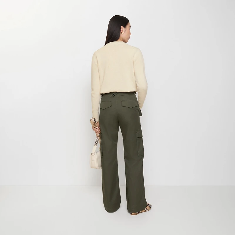 Check Trim Gabardine Cargo Trousers in Marrow green - Women | Burberry® Official