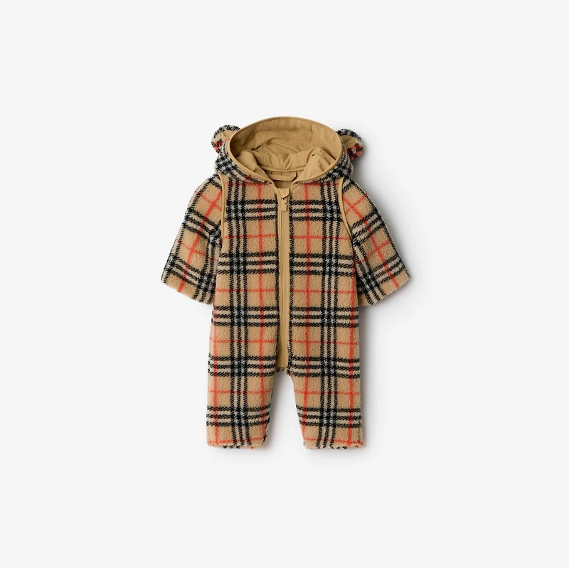 Check Fleece Hooded Jumpsuit in Sand beige - Children | Burberry® Official