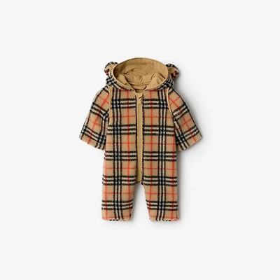 Check Fleece Hooded Jumpsuit in Sand beige - Children | Burberry® Official