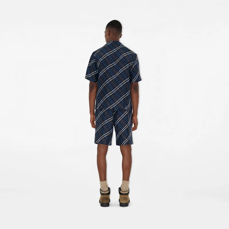 Relaxed Fit Check Silk Poplin Shirt in Ink blue - Men | Burberry® Official