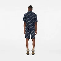 Relaxed Fit Check Silk Poplin Shirt in Ink blue - Men | Burberry® Official