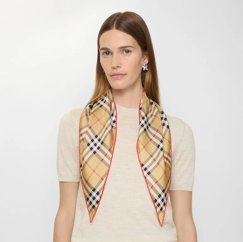 Check Silk Scarf in Sand beige | Burberry® Official