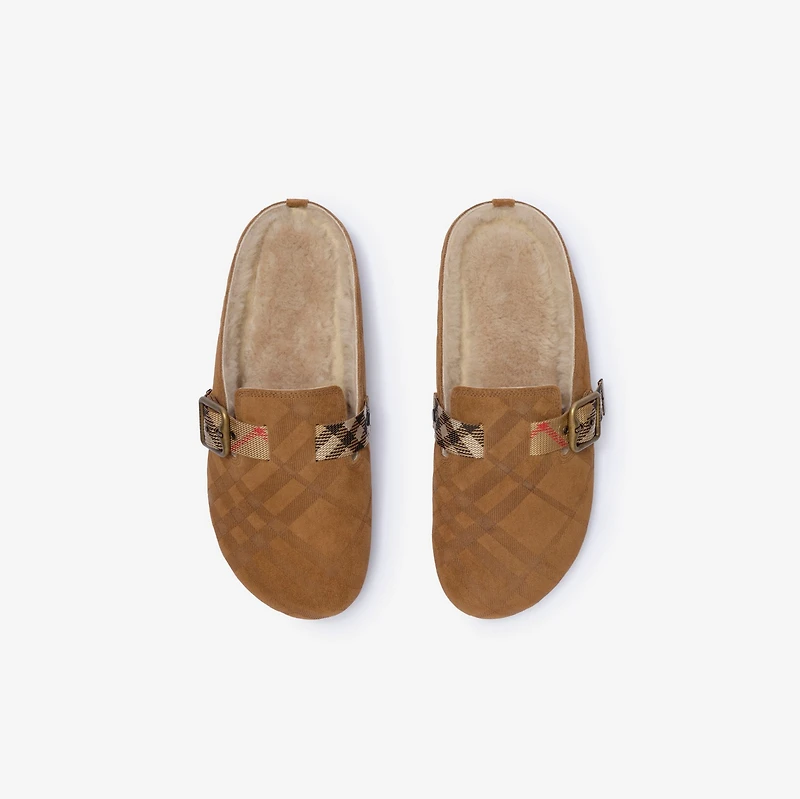 Check Shearling Urchin Clogs in Jute beige - Women | Burberry® Official