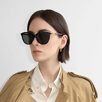 Tubular Check Round Sunglasses​ in Black - Women | Burberry® Official